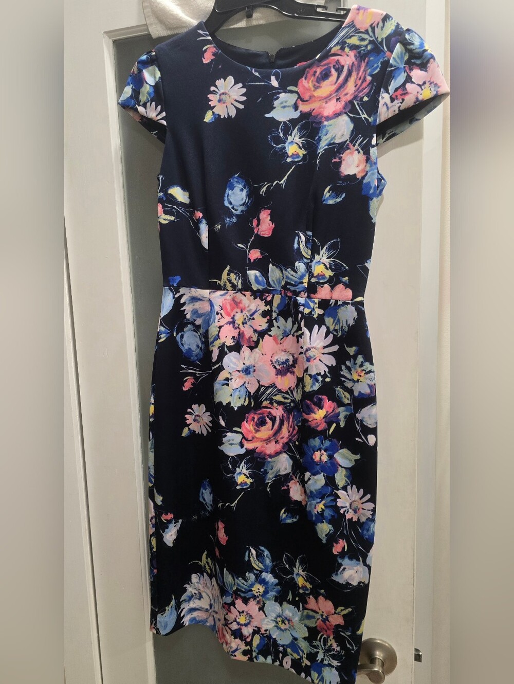 Betsey Johnson Bold Navy Floral Pencil-Bodycon Stretch, Multicolor, Midi Dress 2